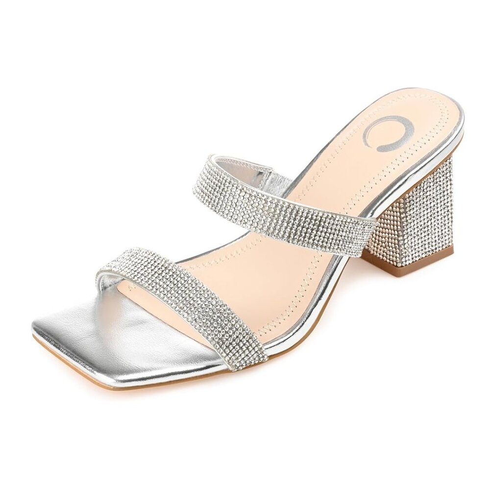 NiB Journee Women's Shandee Rhinestone Open Toe Heeled Sandals Size 6 $80 RY1425